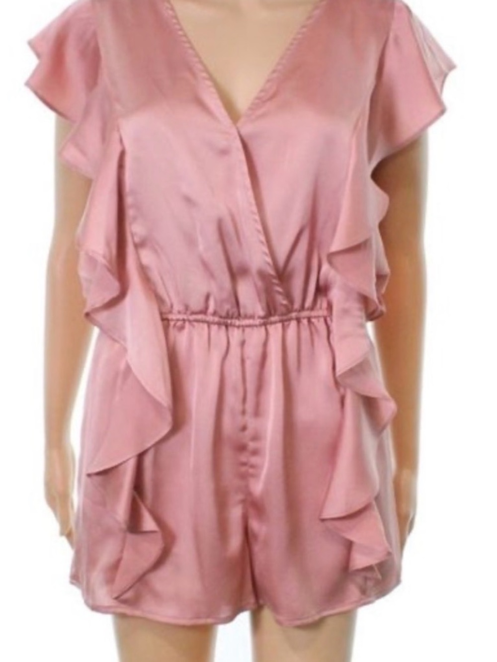 Satin Ruffle Pink V-Neck Romper